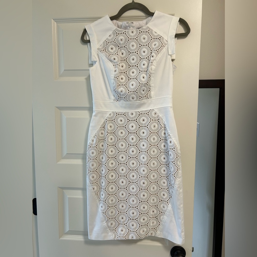 Saks Fifth Avenue White and Cream Sheath Midi Dress